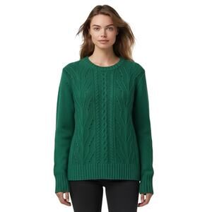 J Crew Womens Pointelle Sweater XL Green Lambs Wool Cable Knit St Patrick NWT